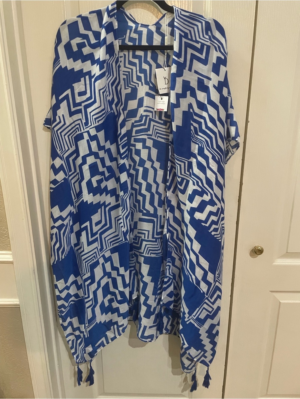 Blue & White Geometric Kimono